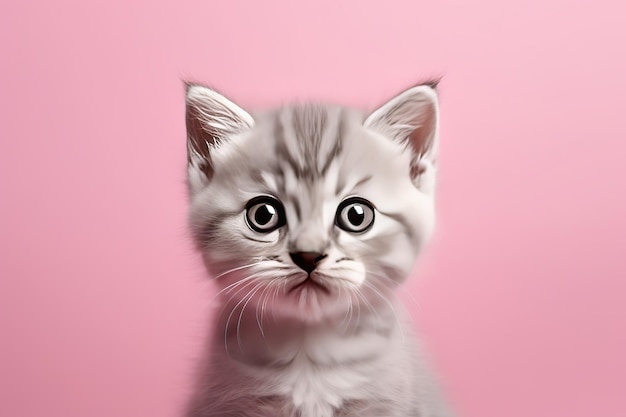 gatinho fofo em fundo rosa pastel