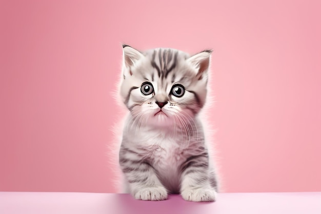 gatinho fofo em fundo rosa pastel