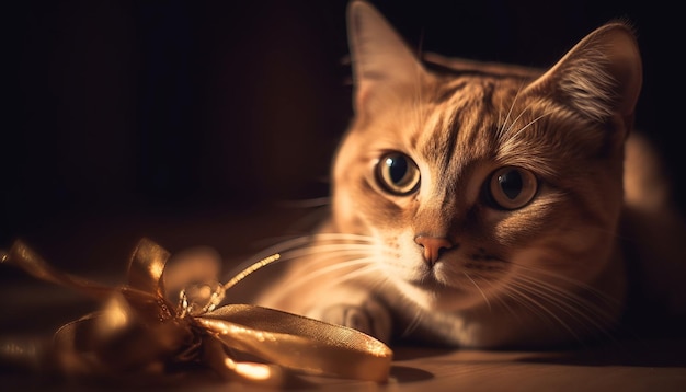 Gatinho fofo olhando com curiosidade lúdica dentro de casa gerada por ia