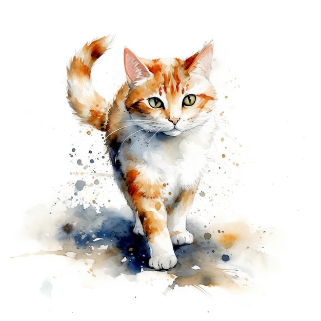 Gatinho fofo pulando em aquarela Ilustração de animal de estimação em aquarela