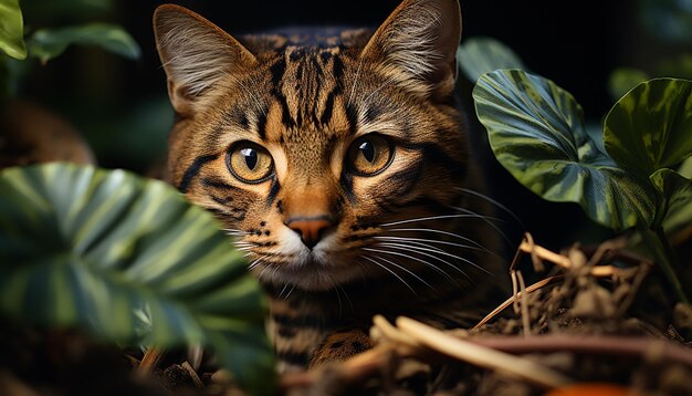 Foto gatinho fofo sentado na grama olhando para a câmera com curiosidade gerada pela inteligência artificial