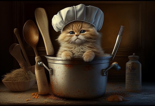 Gatinho na forma de um cozinheiro AI Generated