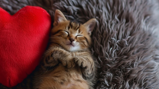 Gatinho num cobertor com um coração suave