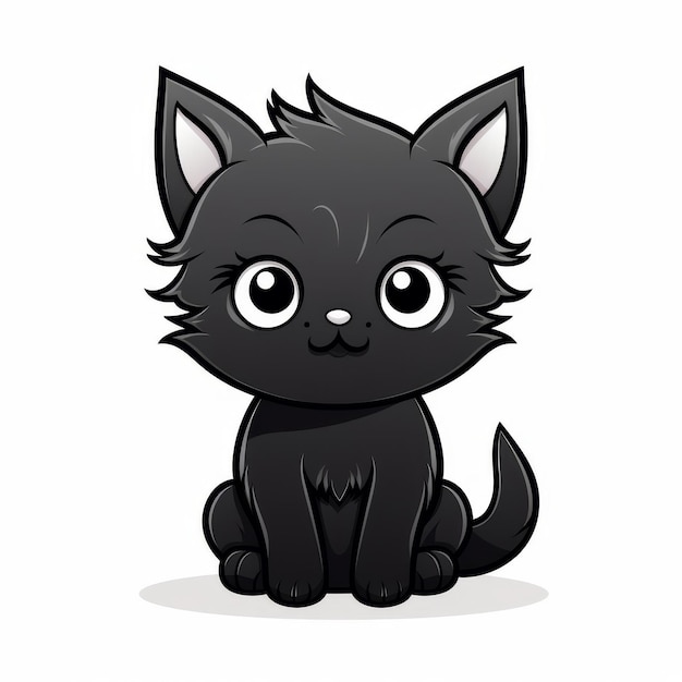 Gatinho preto bonito isolado em fundo branco Ilustração de desenho animado