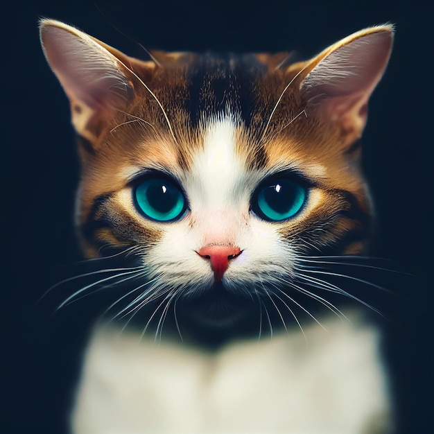 Gatinhos bonitos e fofos em ilustração digital realista. Gato bebê de rosto frontal com iluminação agradável.
