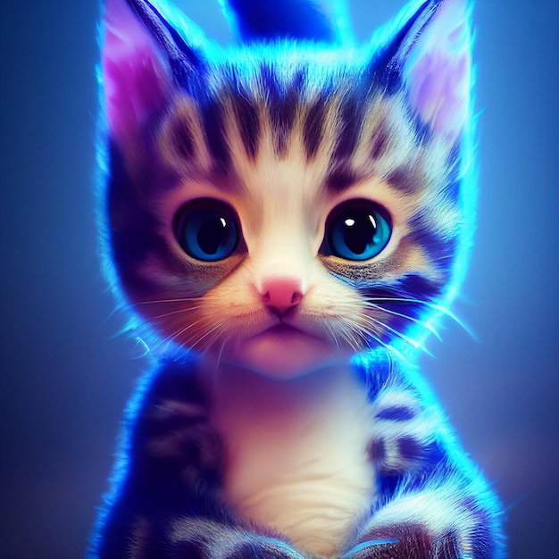 Gatinhos bonitos e fofos em ilustração digital realista. Gato bebê de rosto frontal com iluminação agradável.