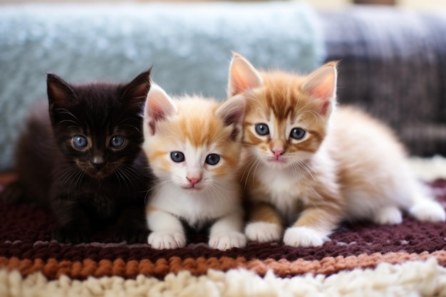 Foto gatinhos de idades variadas deitados em um tapete