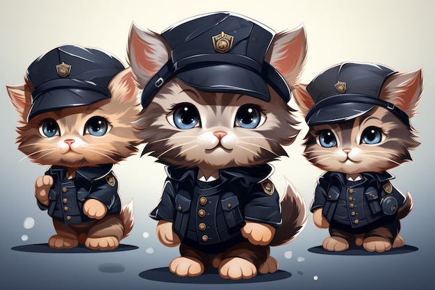 Gatinhos em trajes policiais Linda ilustração IA generativa