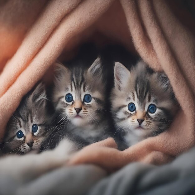 Gatinhos trigêmeos estão esperando o gerador Ai