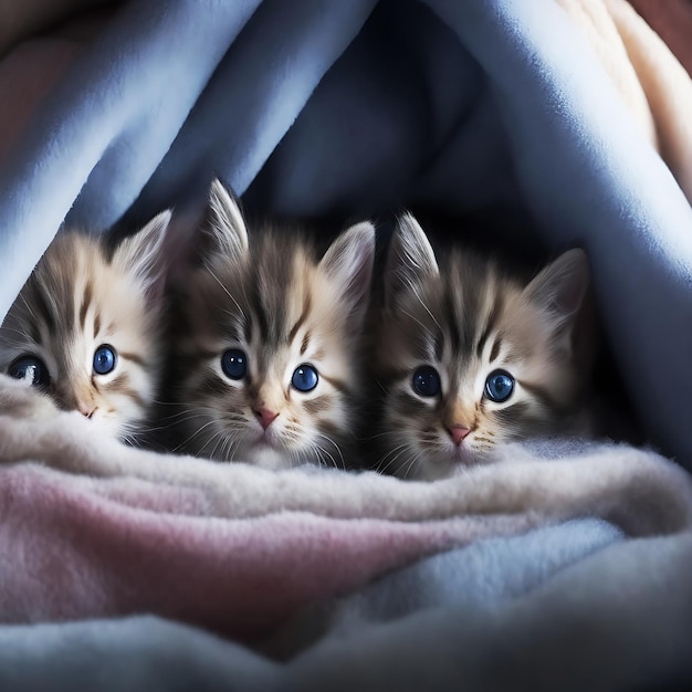 Gatinhos trigêmeos estão esperando o gerador Ai