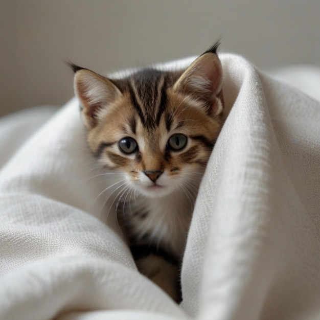 Foto el gatito está acostado en una manta con la palabra en él