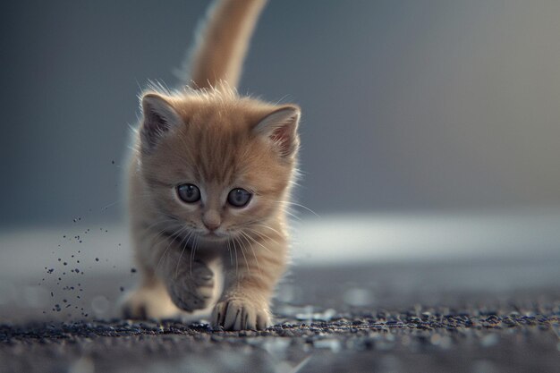 Un gatito adorable persiguiendo su cola