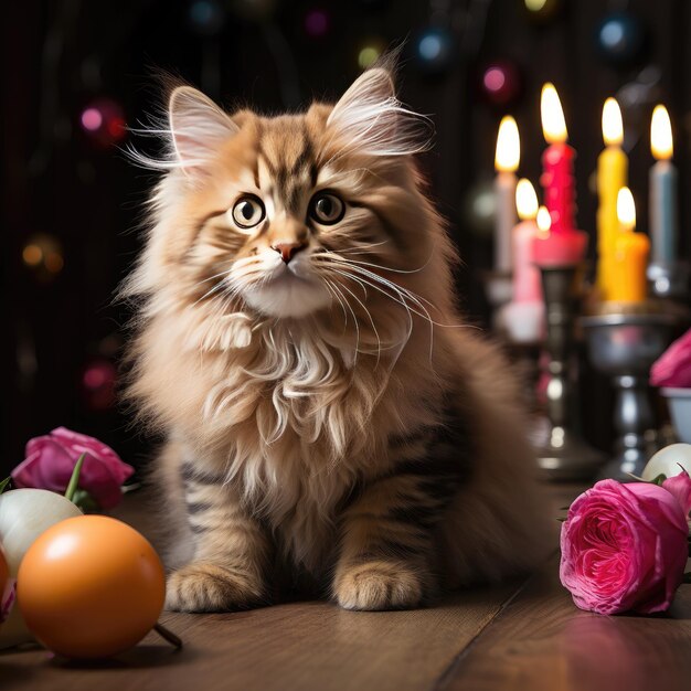 Foto un gatito adorable que celebra ocasiones especiales