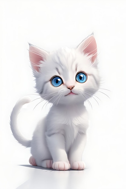 Un gatito al estilo de la animación de Disney con fondo blanco