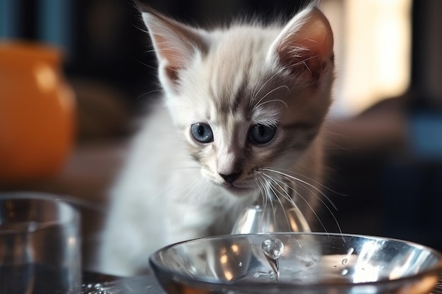 Gatito bebiendo agua Lindo felino Generar Ai