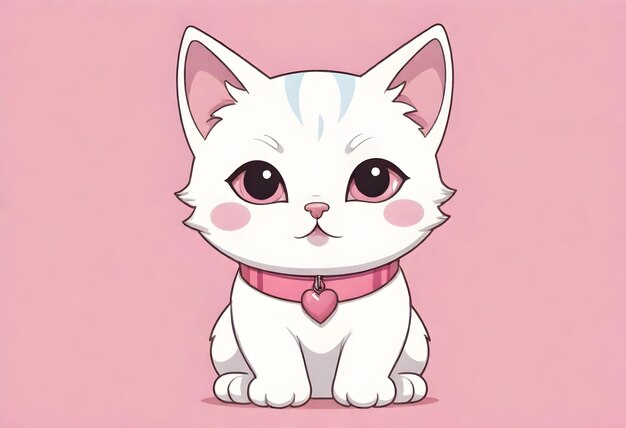 un gatito blanco con un corazón rosa en su pecho