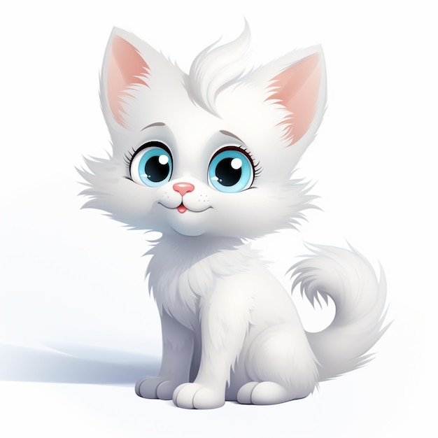 Gatito blanco de dibujos animados sobre fondo blanco