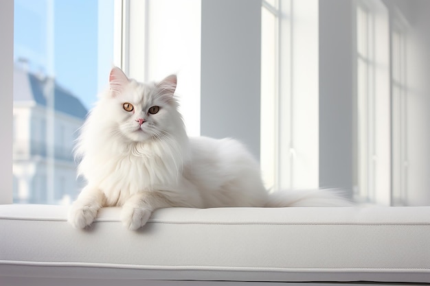 Gatito blanco esponjoso con ojos azules