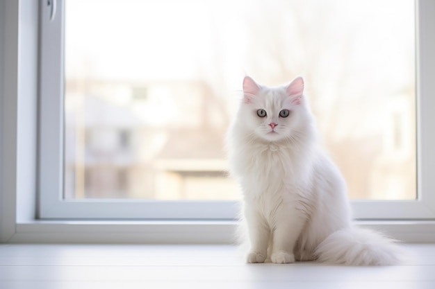 Gatito blanco esponjoso con ojos azules