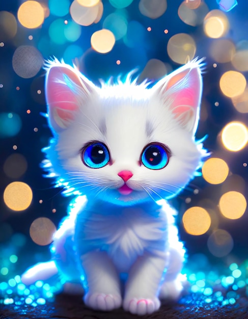 el gatito blanco lindo kawaii ilustración el gato lindo el gato retrato de fantasía