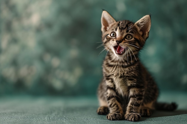 Foto un gatito con una boca abierta ia generativa