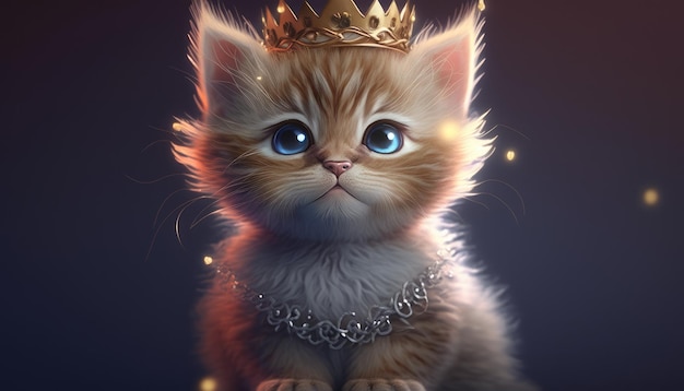 Un gatito con una corona en la cabeza.