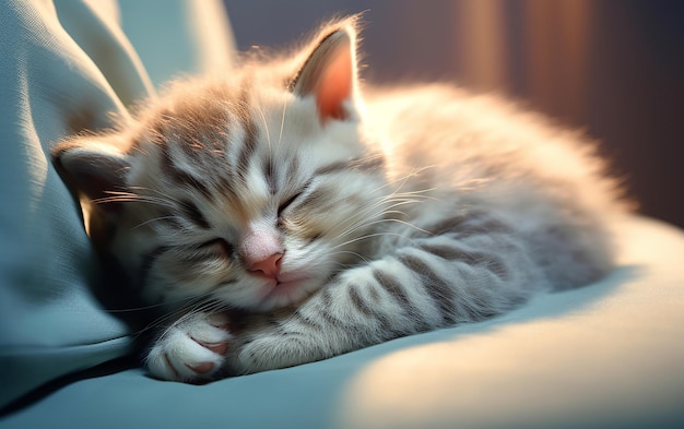 Un gatito durmiendo en una almohada suave Una linda y serena siesta felina