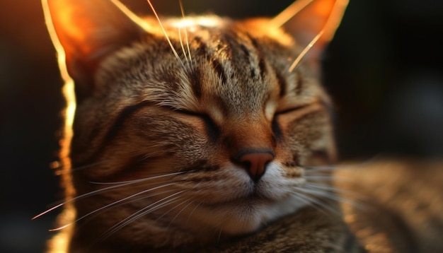 Gatito esponjoso durmiendo lindo y pequeño con enfoque selectivo generado por inteligencia artificial