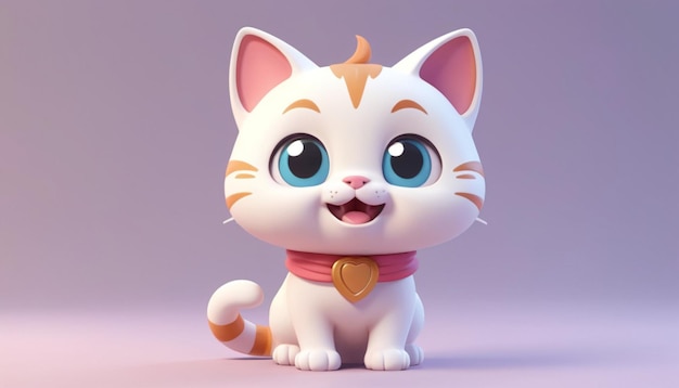 gatito estilo dibujos animados con un comportamiento alegre Tiene pelaje blanco esponjoso con rayas y manchas naranjas