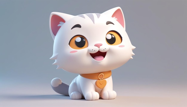 gatito estilo dibujos animados con grandes ojos expresivos y una expresión alegre El gatito es blanco con g