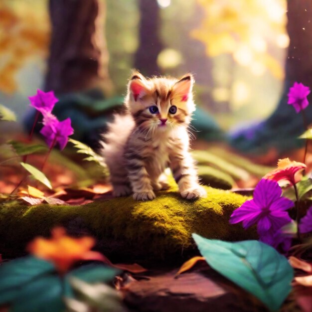 Foto gatito explorando la naturaleza