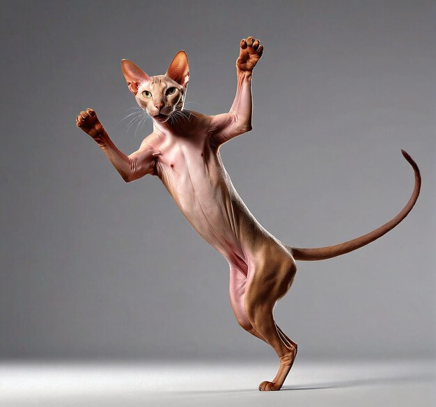 Foto gatito felino animal de compañía un gato está bailando en el aire