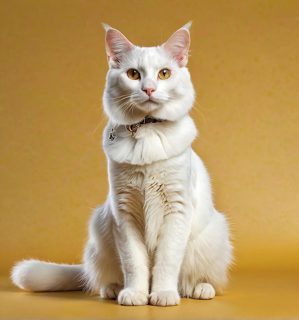 Foto gatito felino animal de compañía un gato blanco sentado en un fondo amarillo