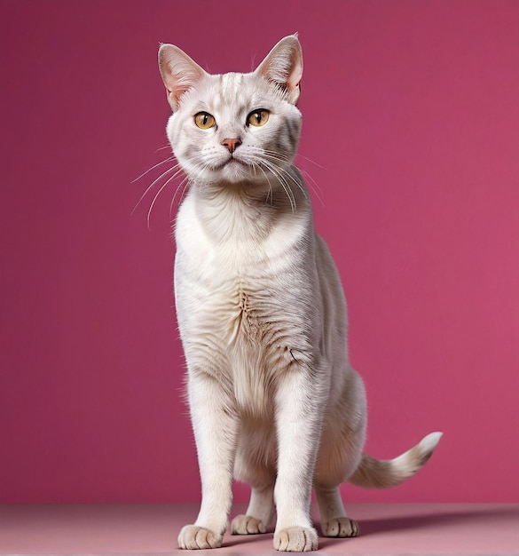 gatito felino animal de compañía un gato blanco sentado en una superficie rosada