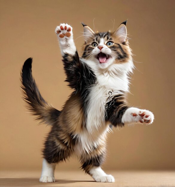 Foto gatito felino animal de compañía un gato está saltando en el aire