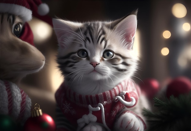 Gatito en jersey navideño IA generativa