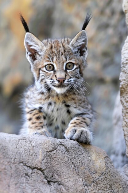 Un gatito de lince curioso con orejas grandes y una expresión lúdica