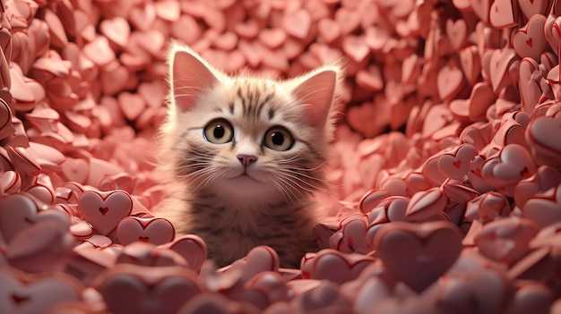 Un gatito lindo en una caja de corazones Día de San Valentín Generado por Ai