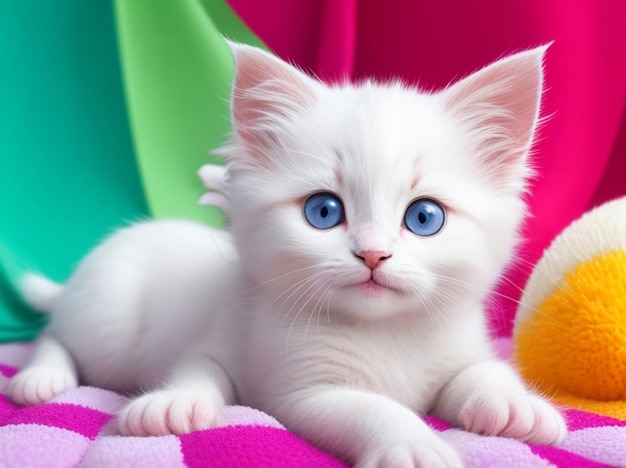 Foto gatito lindo con flores de diferentes colores