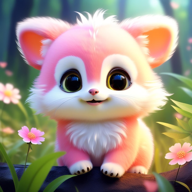 Foto un gatito lindo con flores personaje de dibujos animados un gatito lindo con flores caricatura charac