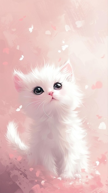 Foto un gatito lindo con fondo rosado