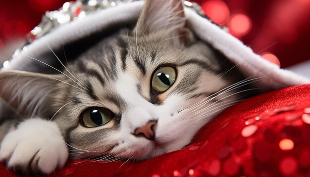 Foto un gatito lindo con pelaje esponjoso mirando al aire libre generado por la ia