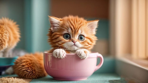 Un gatito lindo en una taza.