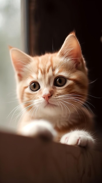 Un gatito mirando por una ventana.