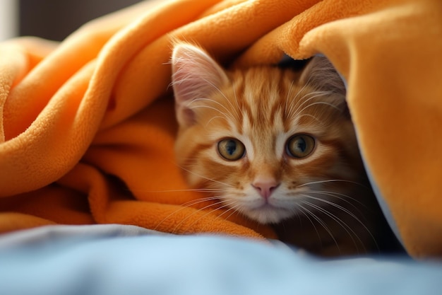 Un gatito naranja cómodo y adorable