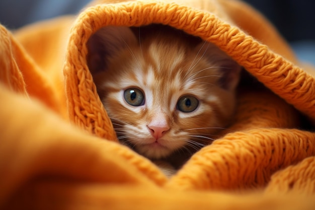 Un gatito naranja cómodo y adorable