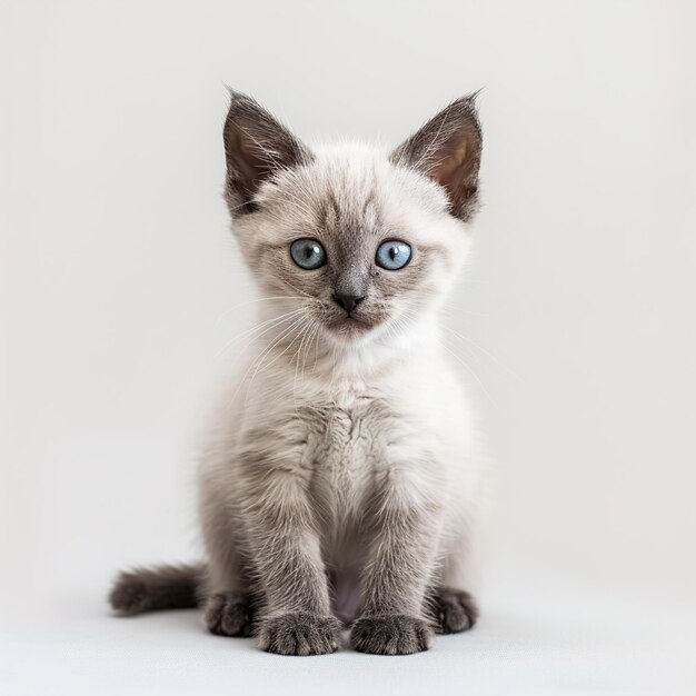 un gatito con ojos azules y un fondo blanco