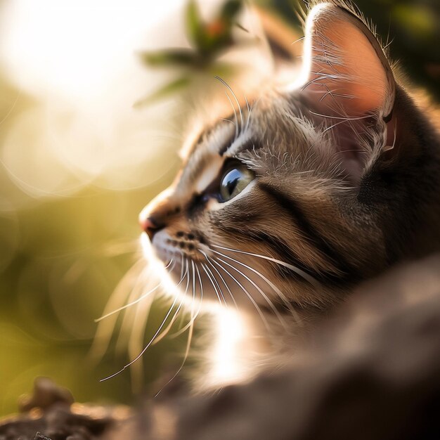 Foto un gatito con ojos azules mirando hacia el sol