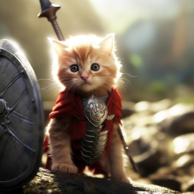 Gatito rojo vikingo generado por IA