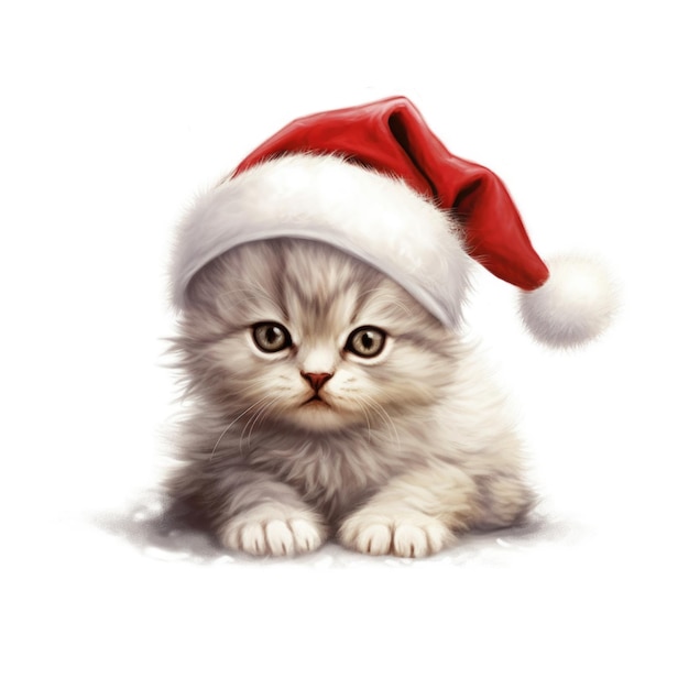 Gatito Selkirk Rex con gorro de Papá Noel